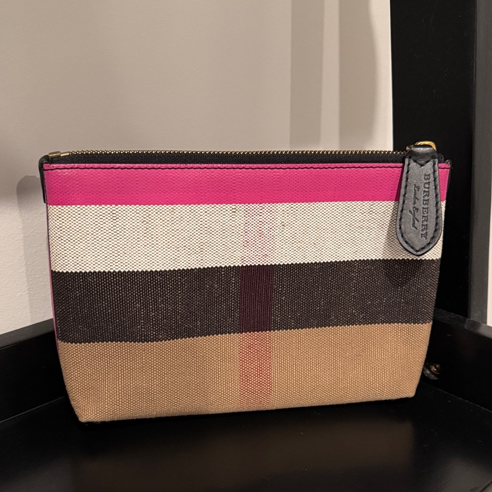 Burberry Canvas Pouch with Pink Trim